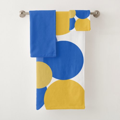 Blue Yellow and White Polka Dots Bath Towel Set