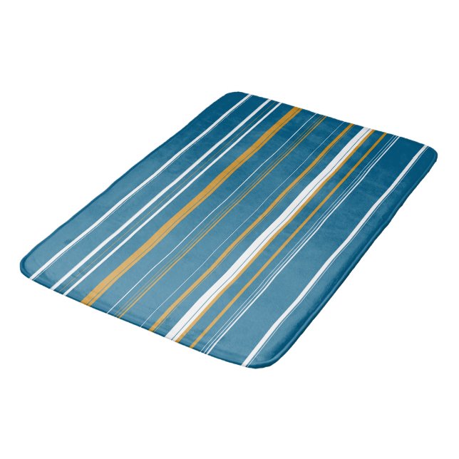 Blue Yellow and White Stripes Bath Mat (Angled)