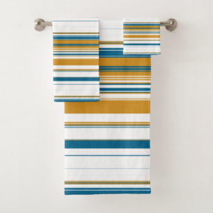 Blue Yellow and White Stripes Bath Towel Set