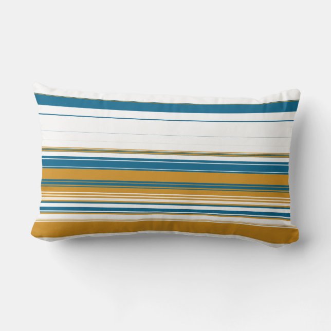Blue Yellow and White Stripes Lumbar Pillow (Back)