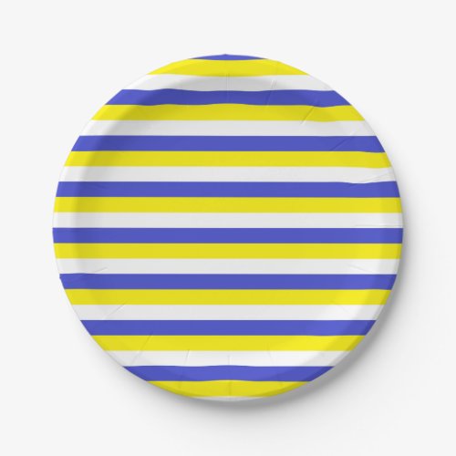 Blue Yellow and White Stripes Paper Plates