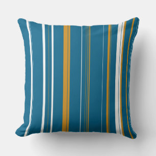 Blue Yellow and White Stripes Throw Pillow