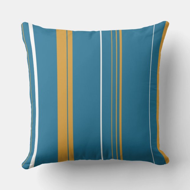Blue Yellow and White Stripes Towel Outdoor Pillow (Back)