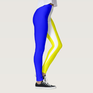 Blue Yellow and White Vertically-Striped Leggings