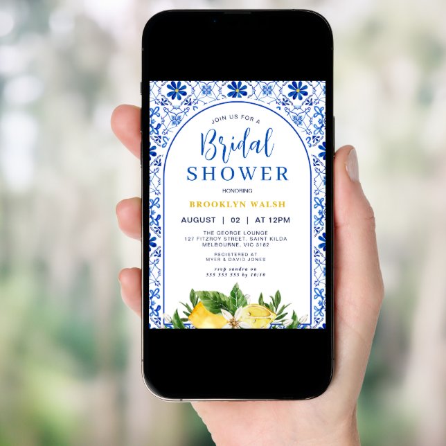 Blue Yellow Arch Lemon Bridal Shower  Invitation (Front Digital)