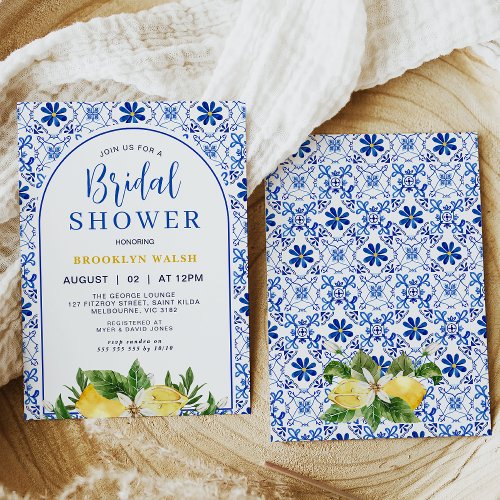 Blue Yellow Arch Lemon Bridal Shower  Invitation