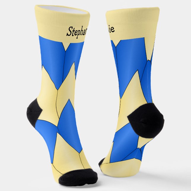 Blue Yellow Art Deco Design Socks (Angled)