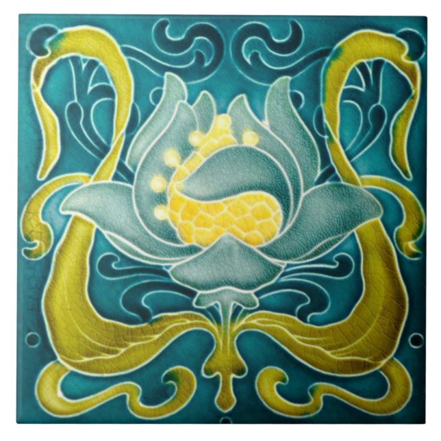 Blue & Yellow Art Nouveau Wall Tile (Front)