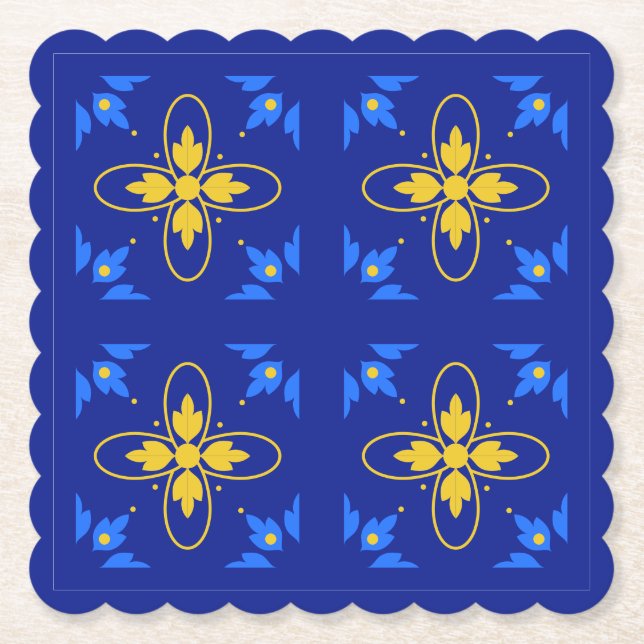 Blue & Yellow Azulejo Paper Coaster (Front)