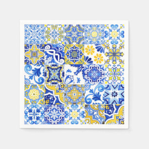Blue & Yellow Azulejo Portuguese Majolica Mosaic Napkins