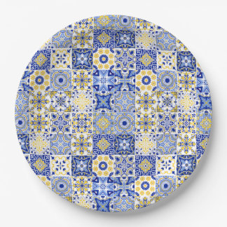 Blue & Yellow Azulejo Portuguese Majolica Mosaic Paper Plates