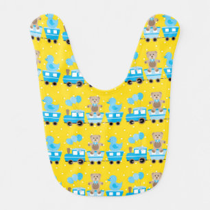 BLUE & YELLOW BABY BOY TRAINS & BABY FEET BIB