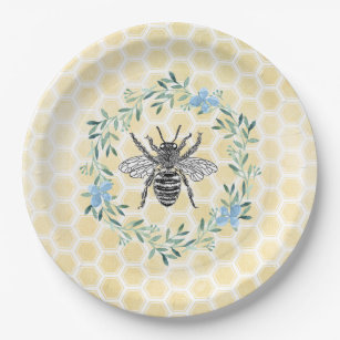 10pcs 7inch/18cm Disposable Paper Plates, Yellow Honeycomb & Little Bee  Pattern Plates For Various Themed Parties And Daily Use