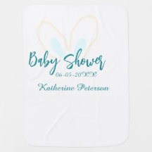 Blue yellow baby shower name date animal ear cute 
