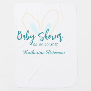 Blue yellow baby shower name date animal ear cute blanket