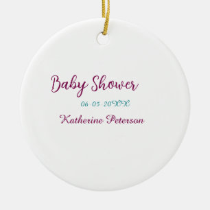 Blue yellow baby shower name date animal ear cute ceramic ornament