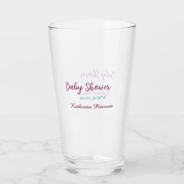 Blue yellow baby shower name date animal ear cute  glass (Front)