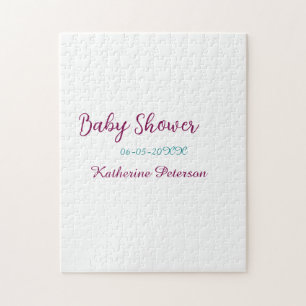 Blue yellow baby shower name date animal ear cute jigsaw puzzle