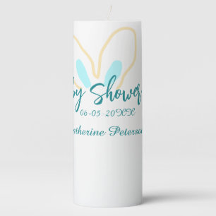 Blue yellow baby shower name date animal ear cute pillar candle