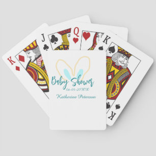 Blue yellow baby shower name date animal ear cute  poker cards