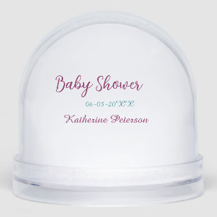 Blue yellow baby shower name date animal ear cute snow globe