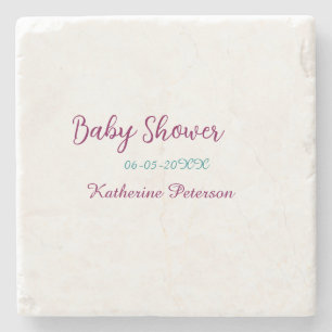 Blue yellow baby shower name date animal ear cute  stone coaster