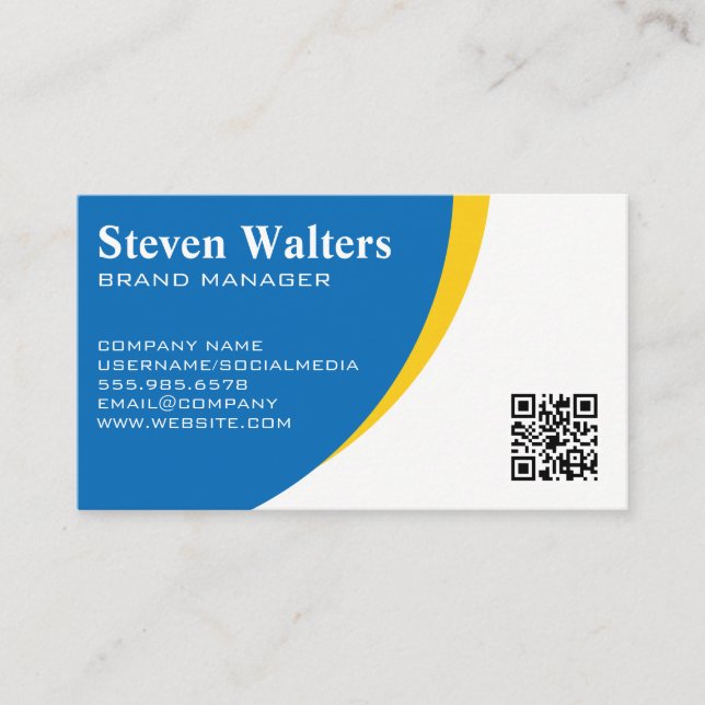 Blue Yellow Background | QR Code Template Business Card (Front)