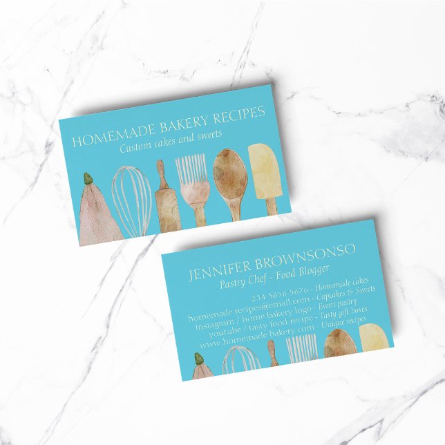 Blue yellow Bakery pastry chef utensils Cooker Business Card (bakery business  chef)