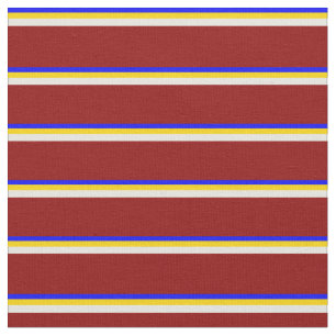 Blue, Yellow, Beige & Dark Red Lined Pattern Fabric