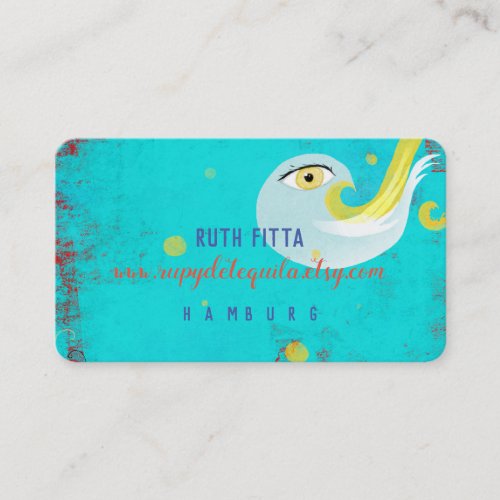 Blue yellow bird distressed handmade business card