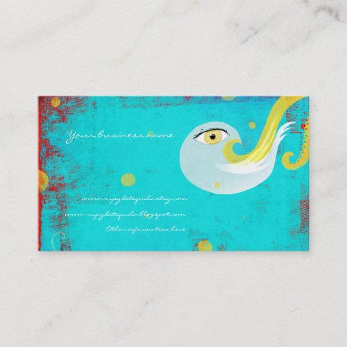 Blue yellow bird distressed handmade business card