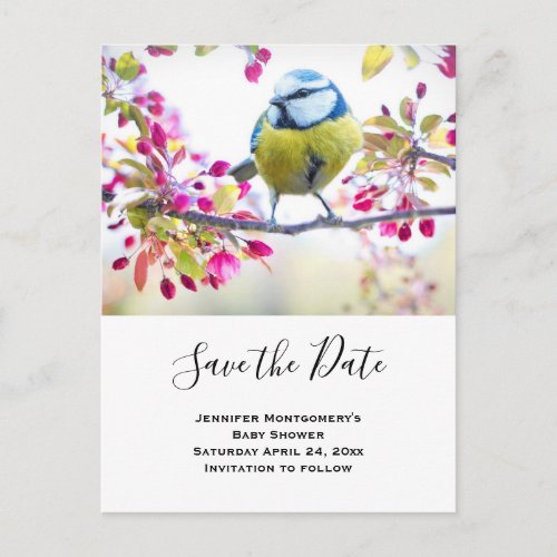 Blue  Yellow Bird Photo Save the Date Invitation Postcard