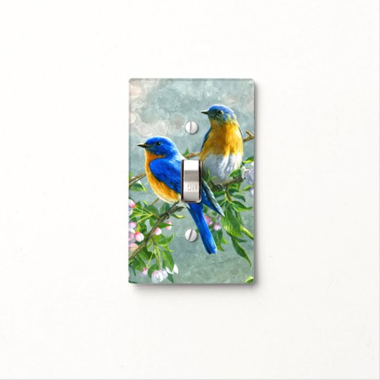 Blue Yellow Birds Cherry Blossom Tree Art Painting Light Switch Cover Blue Yellow Birds Cherry Blossom Tree Art Painting Light Switch Cover