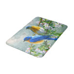 Blue Yellow Birds Cherry Blossom Tree Painting Bath Mat