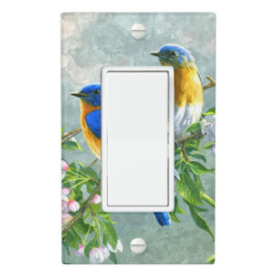 Blue Yellow Birds Cherry Blossom Tree Painting Light Switch Cover