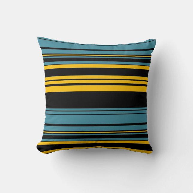 Blue Yellow Black Retro Stripes Art Design Pillow (Front)