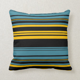 Blue Yellow Black Retro Stripes Art Design Pillow