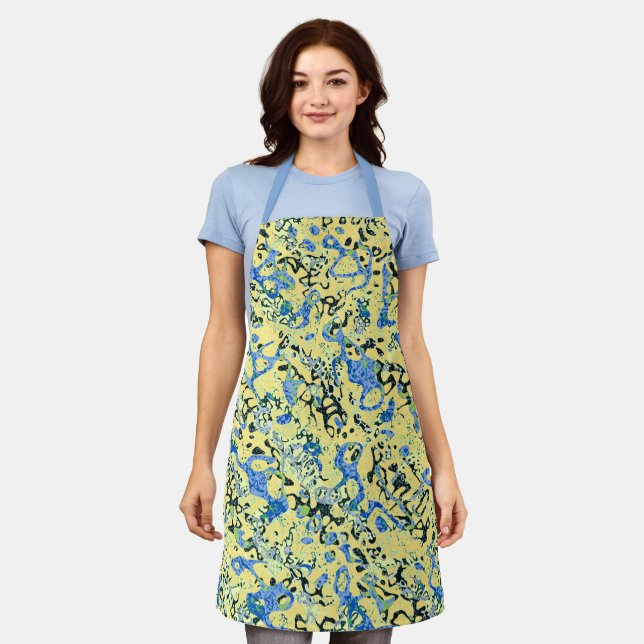 Blue Yellow Black Spotted Graphic Abstraction Apron (Worn)