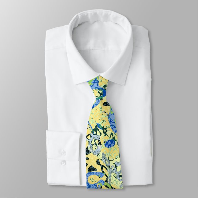 Blue Yellow Black Spotted Graphic Abstraction Neck Tie (Tied)