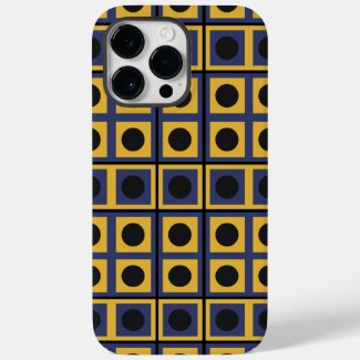 Blue Yellow Black Square Circle Geometric Pattern