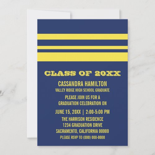 BlueYellow Bold Stripe Graduation Invite