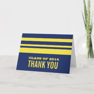Blue/Yellow Bold Stripes Grad Thank You Card