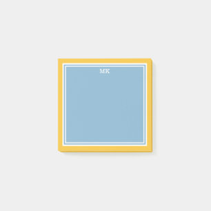 Blue Yellow Borders Monogrammed Post-it Notes