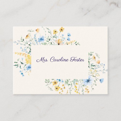 Blue & Yellow Botanical Wedding Place Card