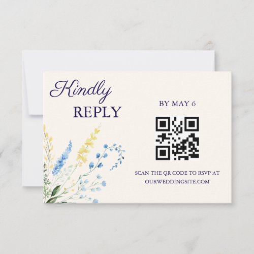 Blue & Yellow Botanical Wedding RSVP Card