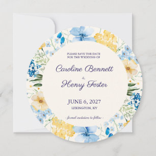 Blue & Yellow Botanical Wedding Save the Date
