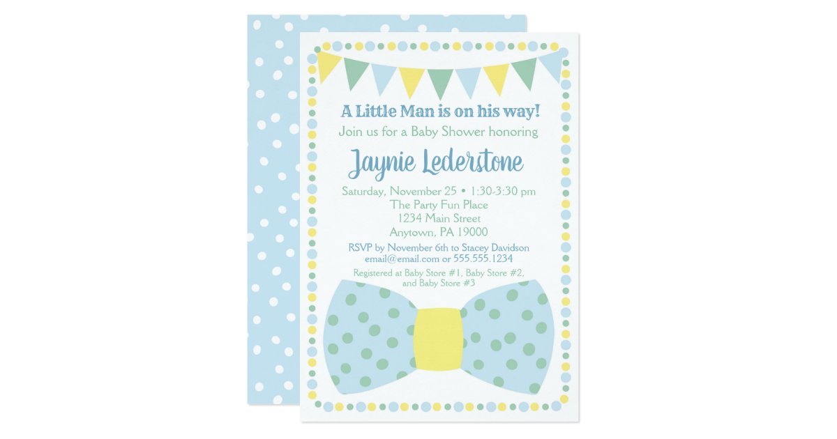 Blue Yellow Bow Tie Baby Shower Invitation | Zazzle.com