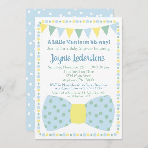 Blue Yellow Bow Tie Baby Shower Invitation