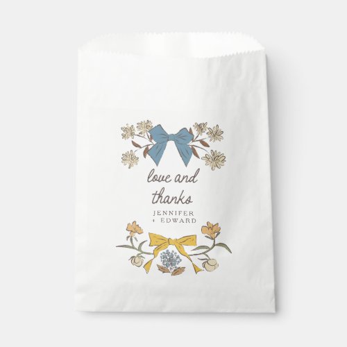 Blue Yellow Bows and Blossoms Boho Wedding Favor Bag