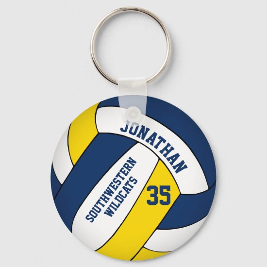 blue yellow boys' team name volleyball keychain